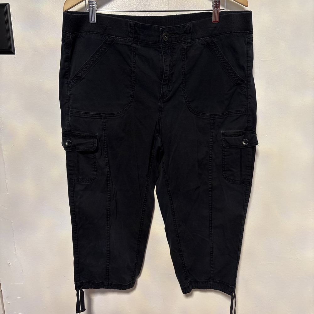 Great Northwest Indigo Women's Stretchy Pull On BLACK Crop Capri Pants‎ 16
